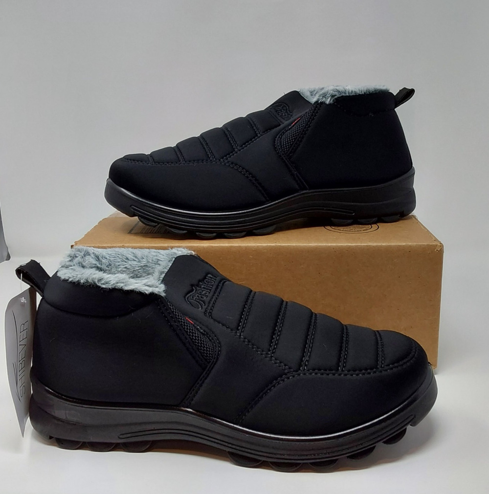 Men’s Winter Slip On Shoes Fur Lined Waterproof Casual Comfort Outdoor Black New